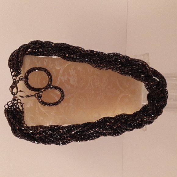 Braided Mesh Necklace Earing Set - Picture 2 of 6